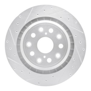 Lexus LS600h Brake Rotor (1) - Left Rear - R1 Concepts - Drilled & Slotted - Silver - `07-`17